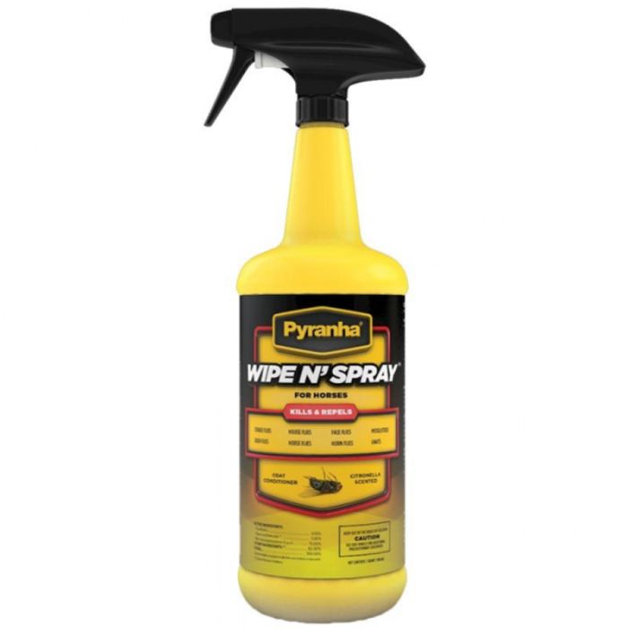 Pyranha Wipe N' Spray - Spray Anti-mouches Pour Chevaux - 32 Oz - Neuf