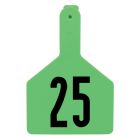 Z-Tag Calf Numbered Long Neck One Piece No Snag Ear Tag [Green] (51-75) (25 ct)