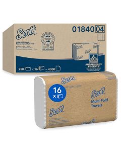 Kimberly-Clark 1840 Scott Multifold Paper Hand Towels, 9-1/5" x 9-2/5", White (4000 / Case)