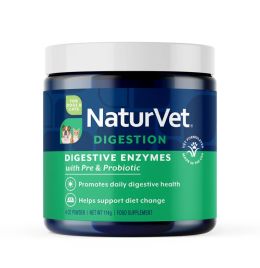 NaturVet Digestive Enzymes Plus Probiotics Powder for Dogs and Cats [4oz]