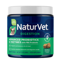 NaturVet Advanced Probiotics and Enzymes Soft Chew Dog Supplement [120ct]
