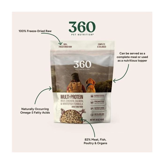 360 Pet Nutrition Freeze-Dried Raw Multi-Meat Complete Adult Dog Food [48oz]